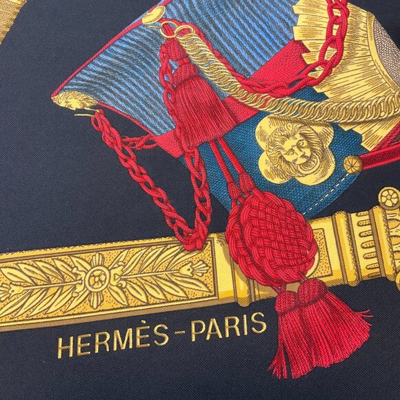 Hermes Black / Red / Blue / Gold Grand Uniforme Square Silk Twill Scarf - Picture 7 of 9